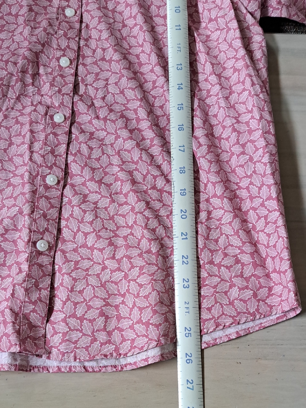 Orvis 100% Cotton Pink Leaf Print Comfy Casual Muted Pink Button Down Shirt - Picture 9 of 10